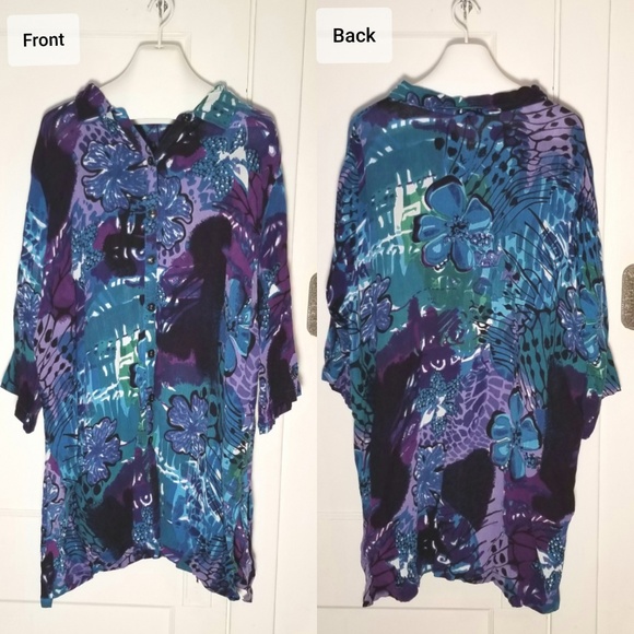 Roman's Tops - Button Down Crinkle LongTunic sz 30W